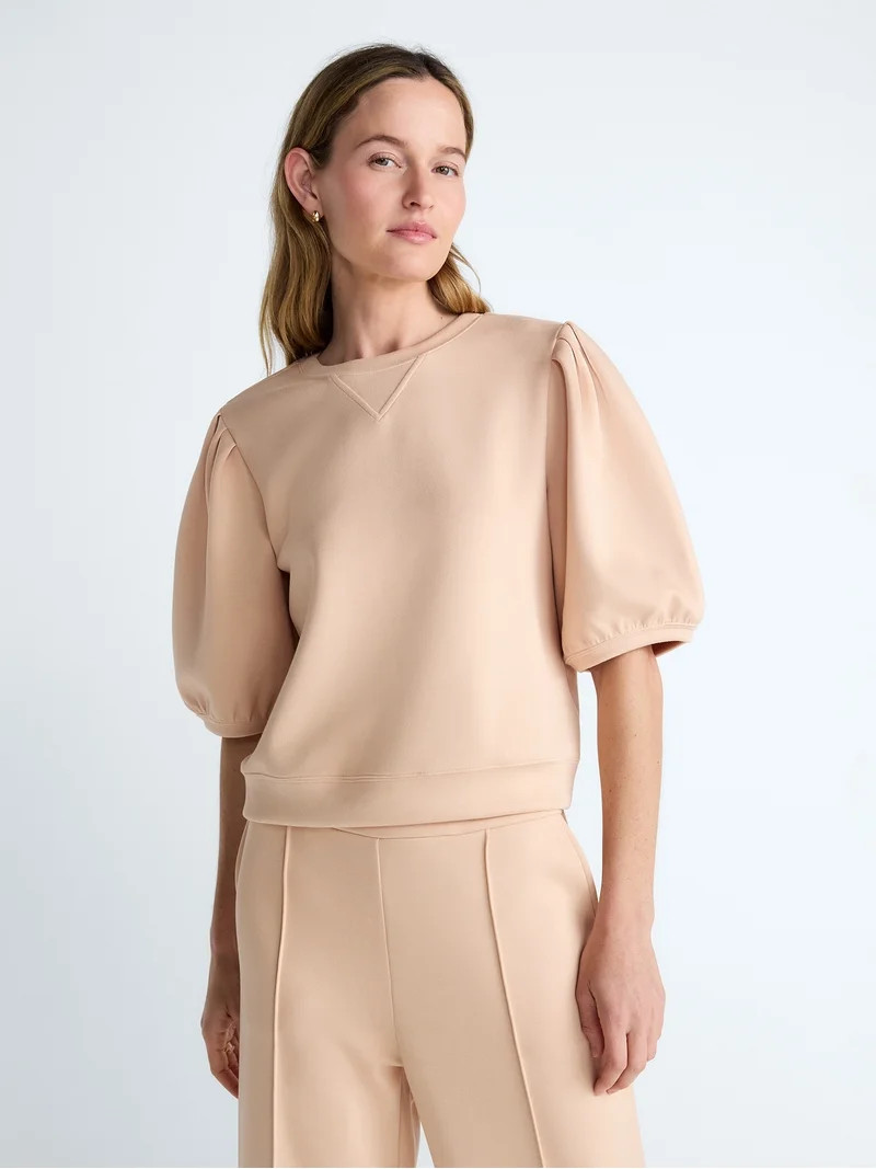 Scoop Women's and Women's Plus New Scubaknit Pleated Sleeve Top, Sizes XS-4X | Walmart (US)