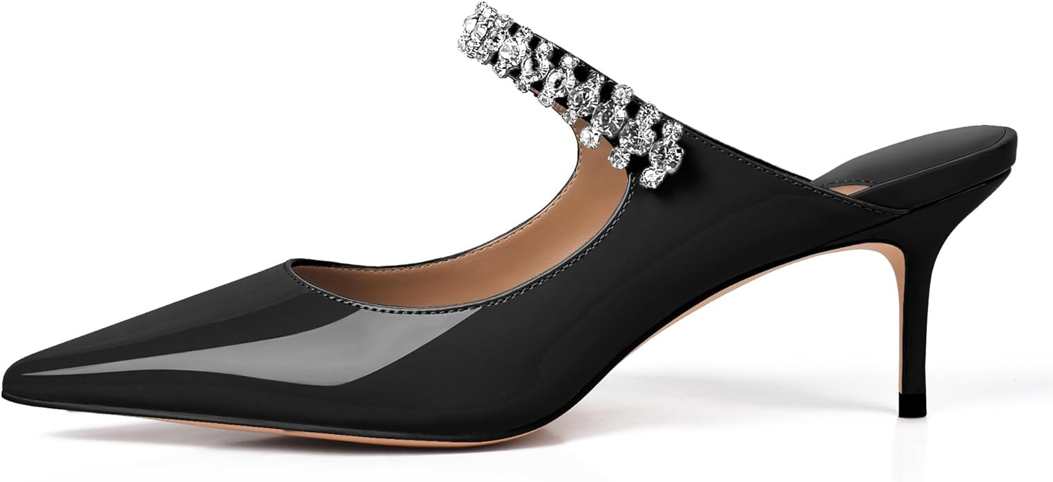XINIUNIU Heeled Mules for Women Rhinestone Heels Pointed Toe Slip On 2.5 Inch Kitten Stiletto Clo... | Amazon (US)