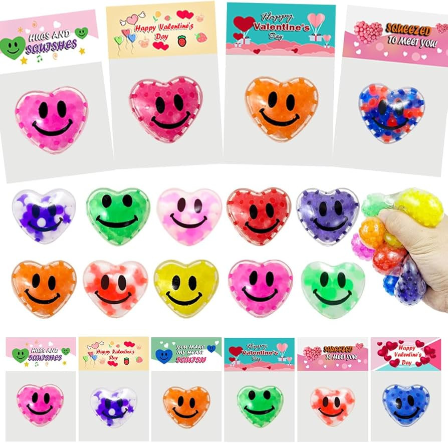 24 Pack Valentines Day Gifts Cards with Heart Stress Balls Squishy Squeeze Toys Great for Valenti... | Amazon (US)