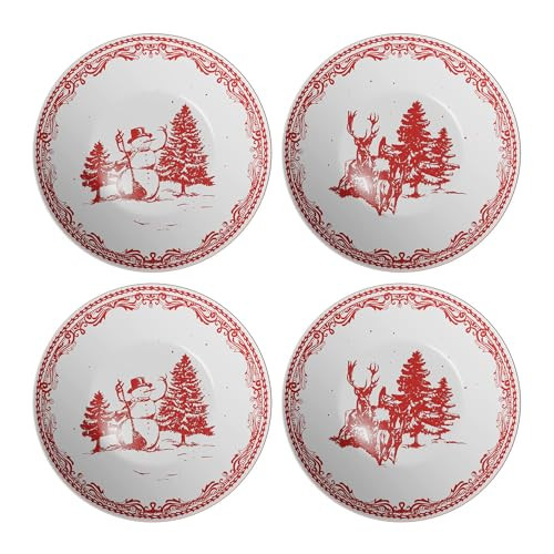 American Atelier Christmas Salad Plate (Set of 4) - Vintage Style 8-Inch Red Holiday Stoneware Dessert & Appetizer Plates - Decorative & Durable Dinnerware, Dishwasher & Microwave Safe Luxury Plates | Amazon (US)