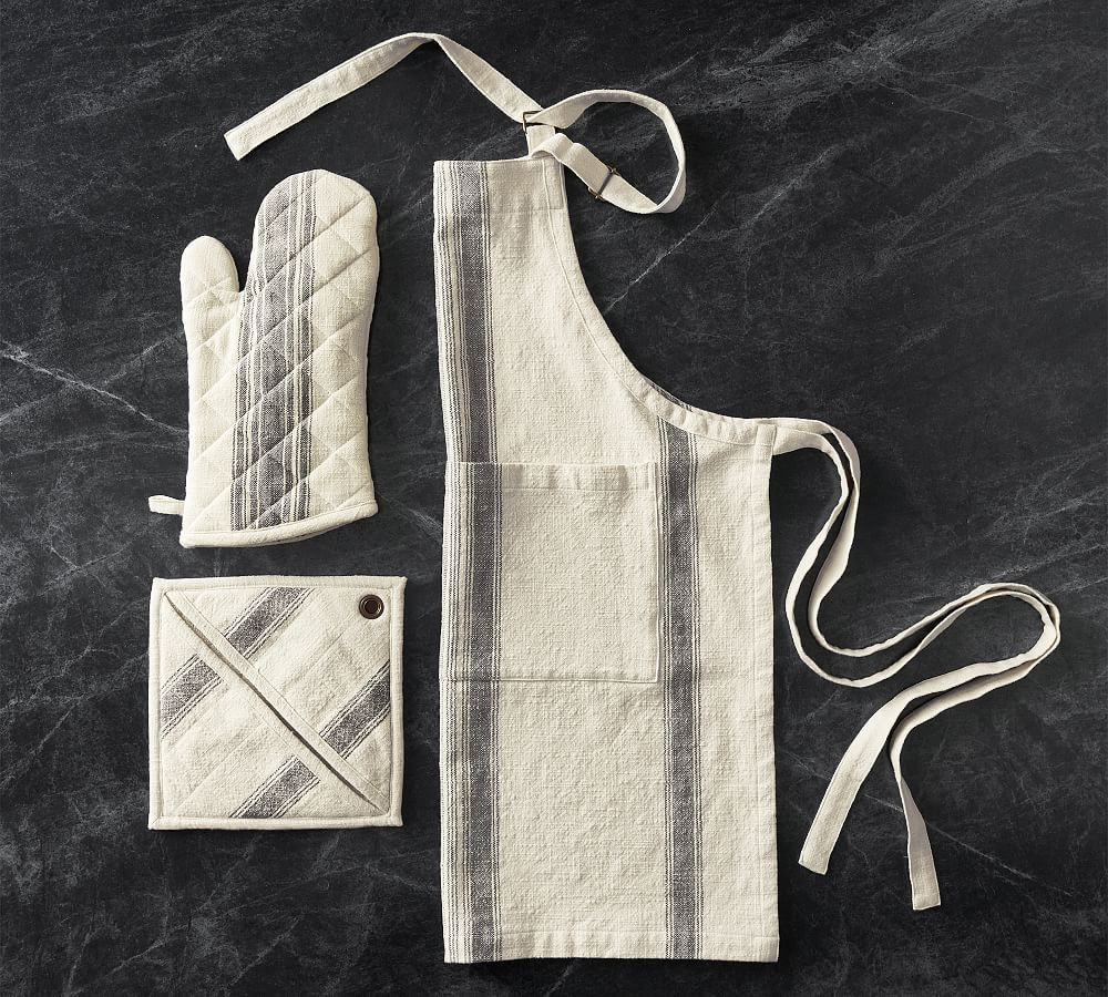 French Striped Organic Apron, Oven Mitt, & Pot Holder Set | Pottery Barn (US)