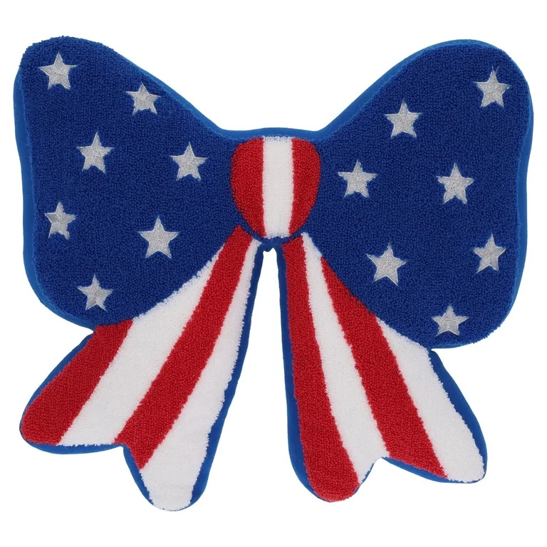 Patriotic Bow Decorative Pillow, Fluffy Plush Bow Shaped Pillow with Stars and Stripes Desgin, Pe... | Walmart (US)