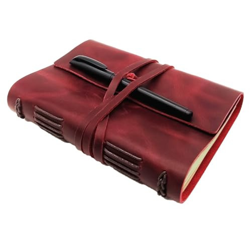 Red Notebook Journal - Nice Genuine Leather Journaling for writers A5 Size Diary 6.2x8.5 Inch,Notepad For Women,Man,Vintage,Gifts,Work,Traveler,Personal,Wine Red | Amazon (US)