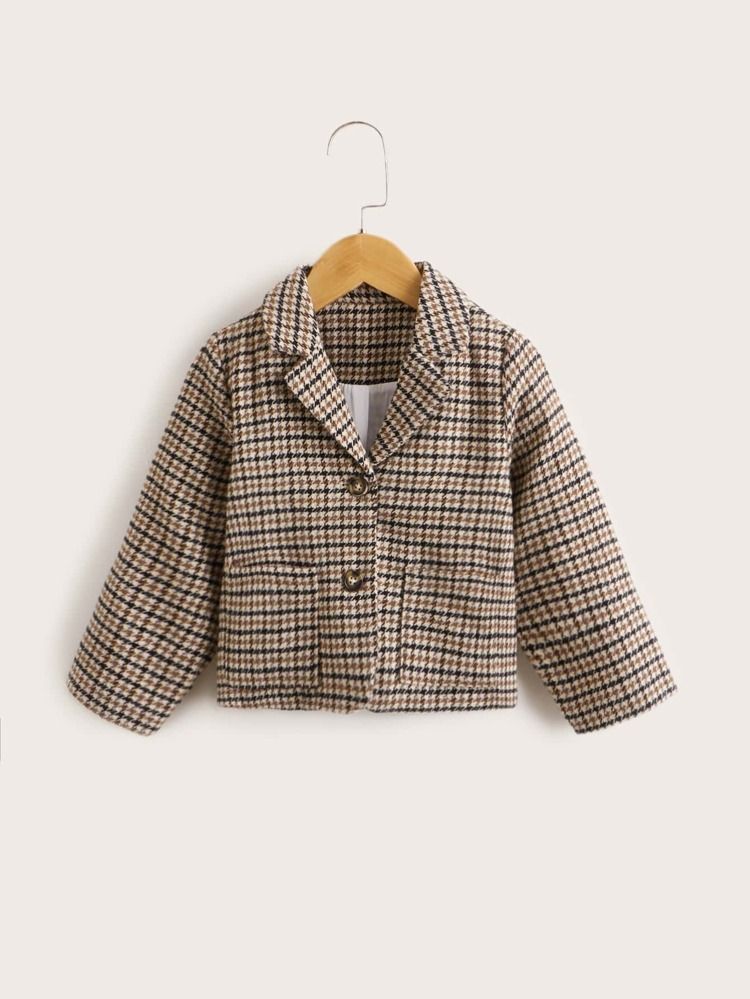 Toddler Girls Dual Pocket Houndstooth Tweed Coat | SHEIN