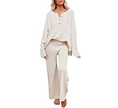 Viottiset Women's 2 Piece Outfits Sweatsuit Knit Long Sleeve Sweater Wide Leg Pants Loungewear | Amazon (US)