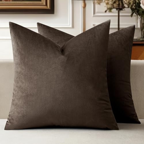 MIULEE Velvet Throw Pillow Covers 18x18 Inch, Pack of 2 - Coffee, Super Soft Decorative Square Cushion Cases Modern Luxury Home Decor for Sofa,Couch,Bed,Chair | Amazon (US)