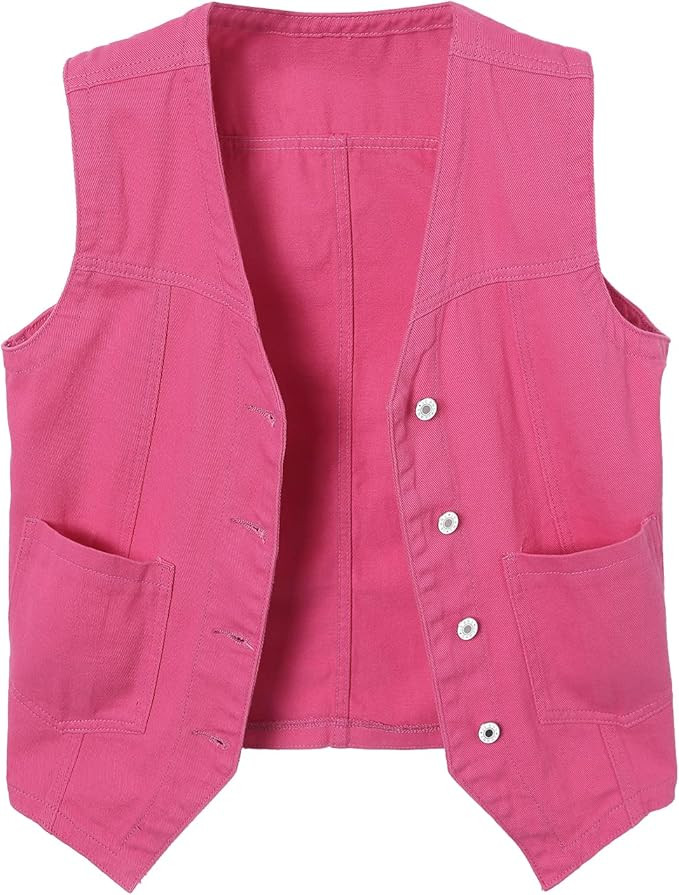 Ladyful Women's Sleeveless Denim Vest V Neck Button Down Jean Waistcoat Jacket | Amazon (US)