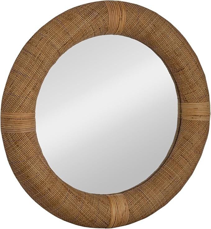Creative Co-Op Round Wood and Rattan Mirror, Natural | Amazon (US)