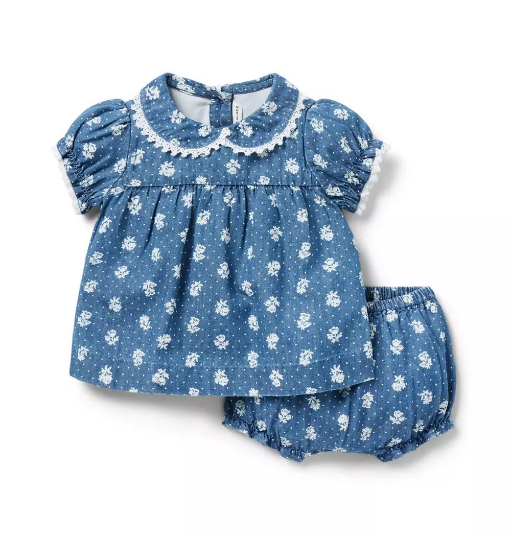 Janie and Jack | Baby Floral Chambray Matching Set - Blue / 12-18m | Janie and Jack
