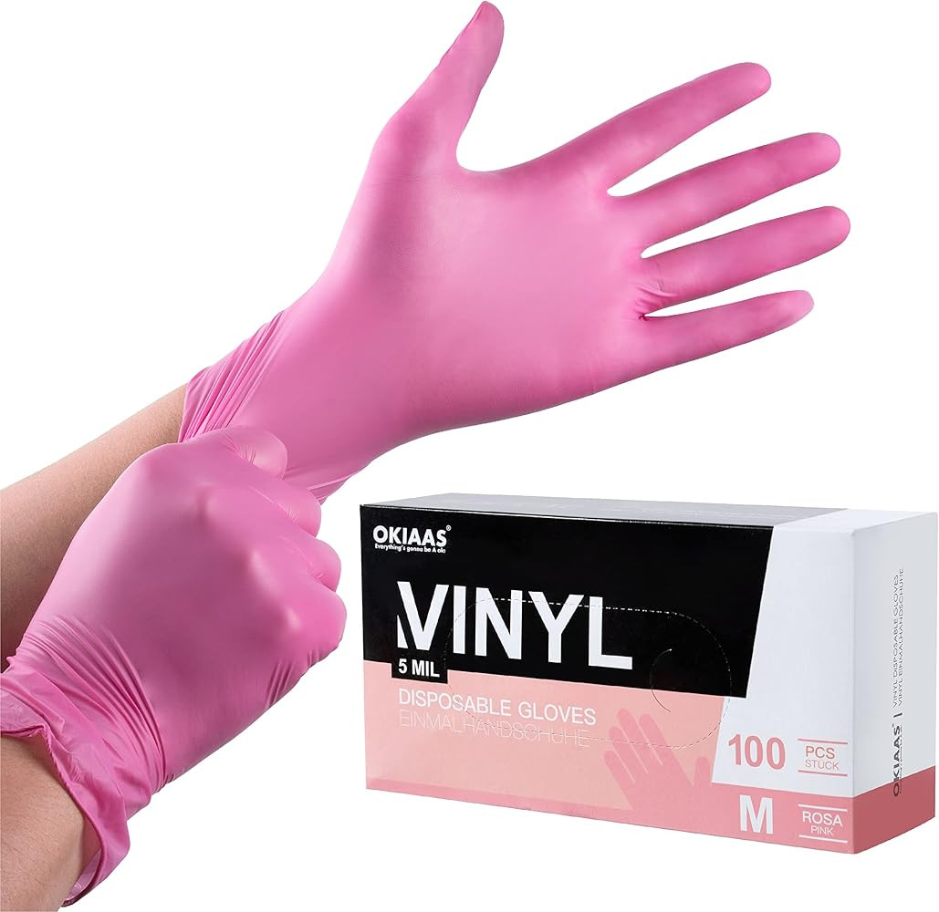 Black/Pink Vinyl Disposable Gloves Latex Free, Food Grade, 5 mil, Cooking, Cleaning, Hair Dye, 50... | Amazon (US)