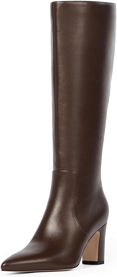 Knee High Boots for Women 3-Inch Chunky Heel Pointed Toe Side Zipper Fall Boots Dressy Comfortabl... | Amazon (US)