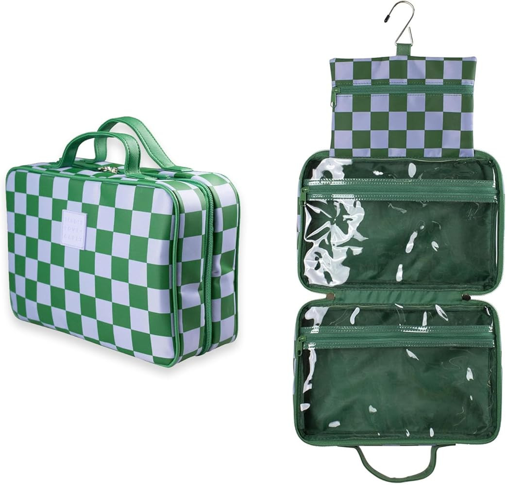 Green Gambit Checkered Hanging Travel Bag, Toiletry Bag, Makeup Bag for Women, Portable Water-res... | Amazon (US)