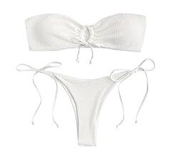ZAFUL Womens Ruched Bandeau Bikini Set High Cut Swimwear Lace up Padded Swimsuits 2 Pieces Bathin... | Amazon (US)