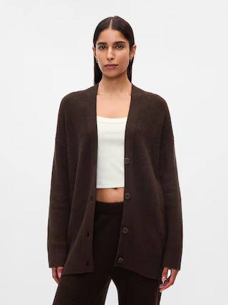 CashSoft Shaker-Stitch Boyfriend Cardigan | Gap (US)