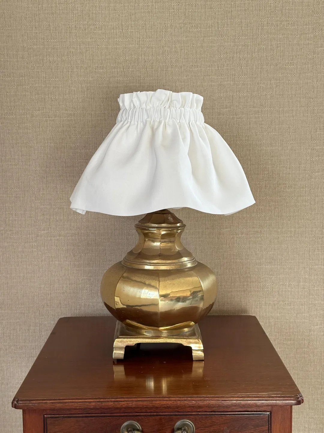 White Frill Scrunched Fabric Lampshade - Etsy | Etsy (US)
