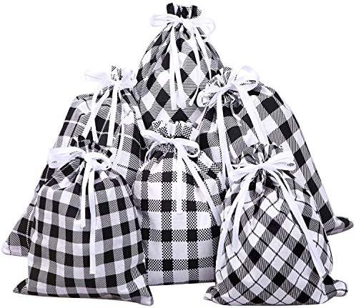 Aneco 6 Pack White and Black Plaid Drawstring Bag Cotton Drawstring Storage Sack Present Xmas Gif... | Amazon (US)