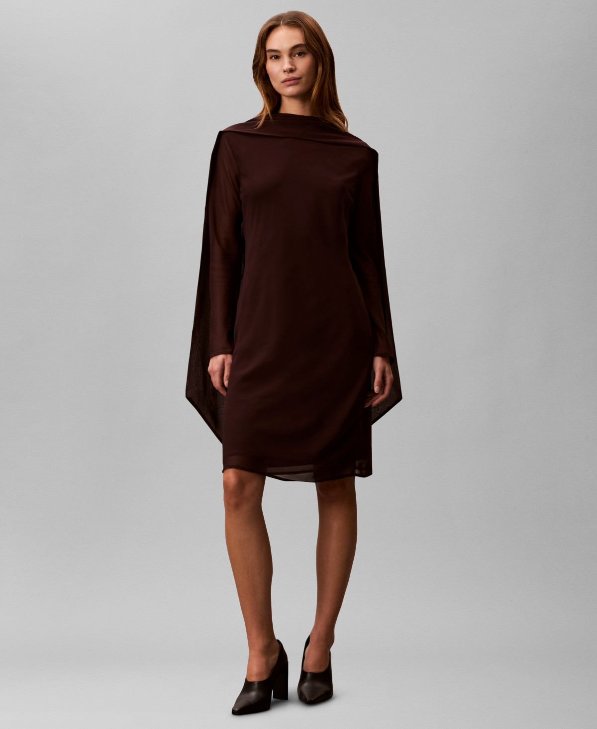Calvin Klein Women's Long-Sleeve Mini Dress - Mocha Brown | Macy's