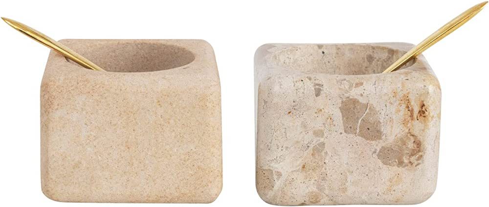 Creative Co-Op Marble/Sandstone Brass Spoon, Set of 2, 2 Colors Pinch Pot Set, 3" L x 3" W x 2" H... | Amazon (US)
