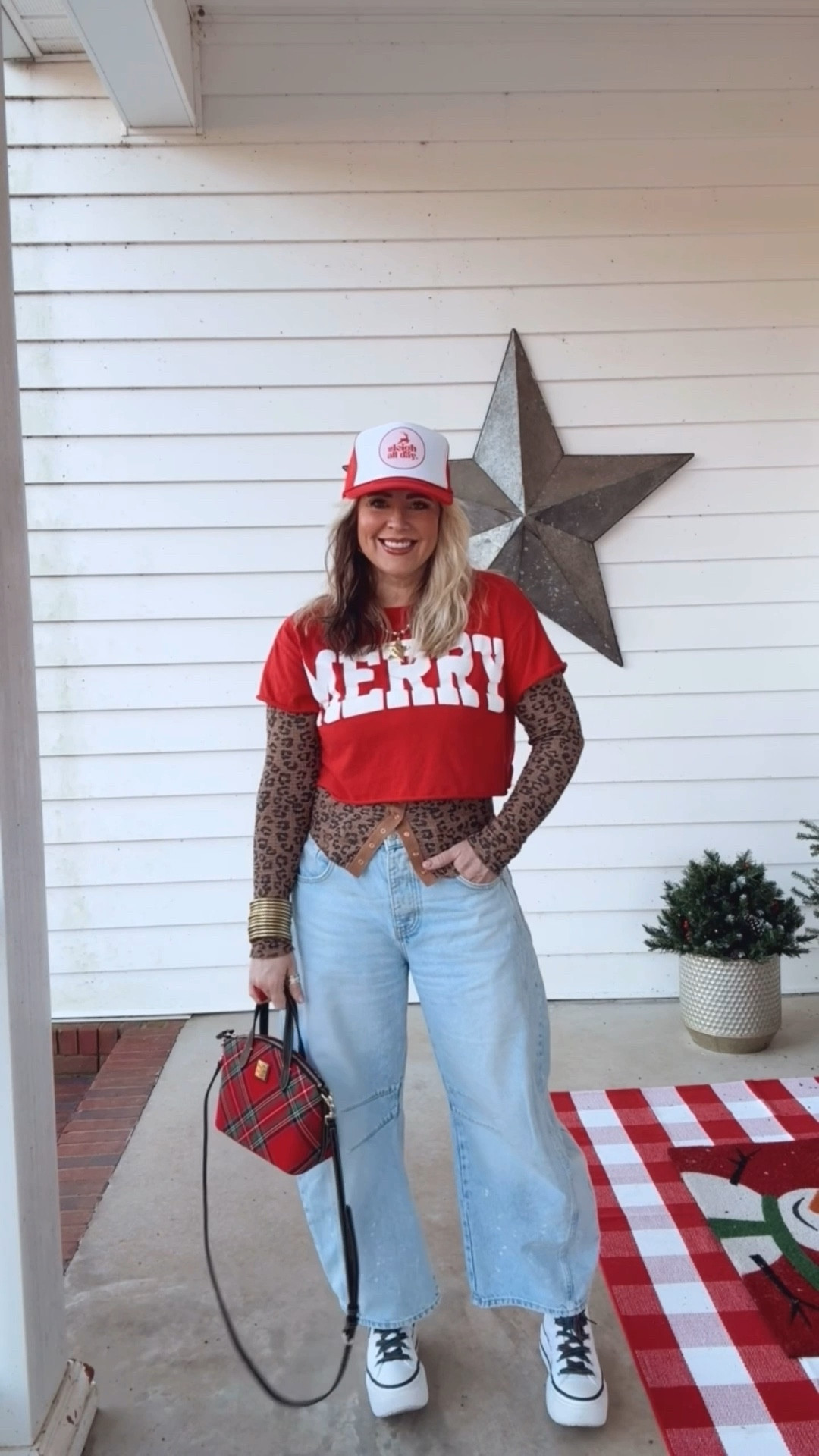 Layered this waffle knit with my MERRY T-shirt. It’s been warmer so this was a cute fit. 
This waffle knit comes in more colors and I’m in a medium. I size down one in the jeans  

#LTKgrwm #LTKootd #LTKHoliday