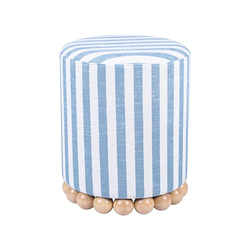 Tov Furniture Dex Pastel Blue Striped Linen Round Ottoman with Wooden Base | Amazon (US)