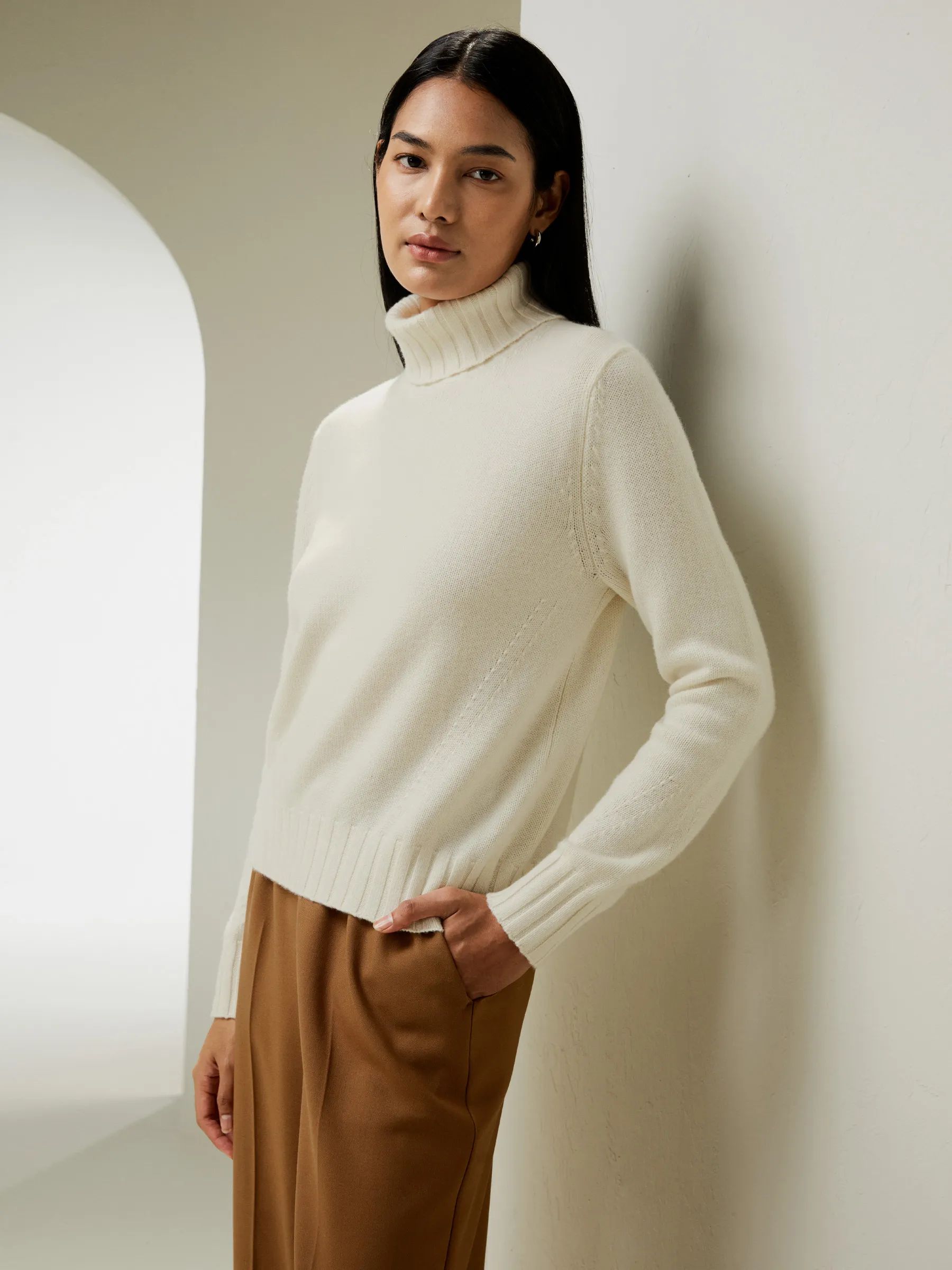 Turtleneck Sweater with Rib Hemline | LilySilk