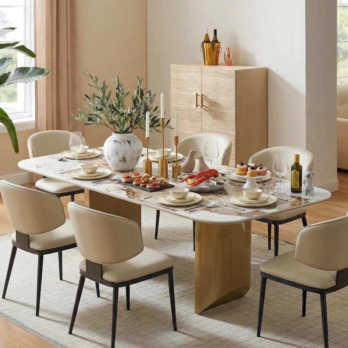 71'' Luxury Sintered Stone Top Dining Table, Modern Rectangular Kitchen Table for 6-8 People with... | Wayfair North America