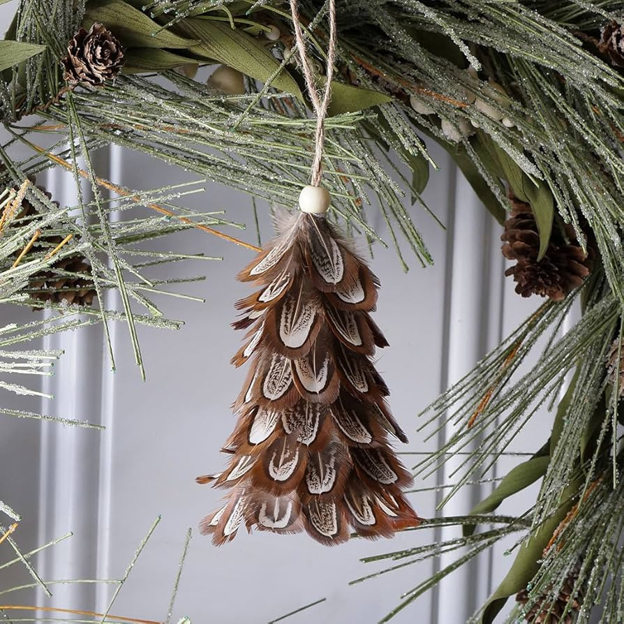 Zucker Feather Products Natural Pheasant Feather Mini Tree Ornament-Christmas Fall Decor, Brown | Amazon (US)