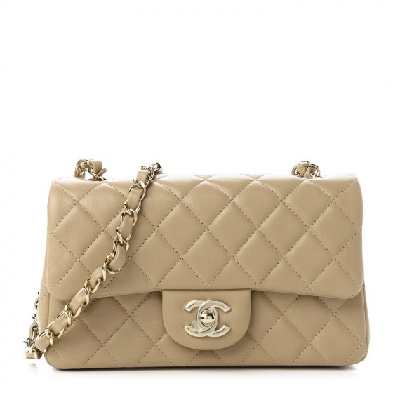 Lambskin Quilted Mini Rectangular Flap Dark Beige | Fashionphile