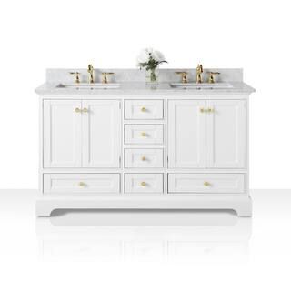 Audrey 60 in. W x 22 in. D Bath Vanity in White with Marble Vanity Top in White with White Basins | The Home Depot
