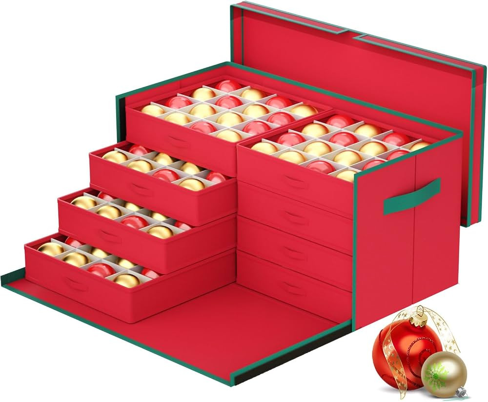 Christmas Ornament Storage Box with Dividers Holds up to 128-3" Holiday Ornaments with 8 Trays Re... | Amazon (US)