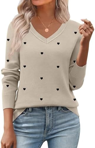 Zeagoo Women's 2026 Fall V Neck Sweater Trendy Long Sleeve Casual Lightweight Ribbed Knit Pullove... | Amazon (US)