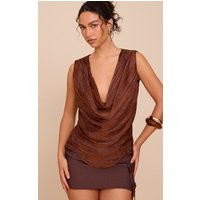 Brown Satin Detail Cowl Top | PrettyLittleThing US