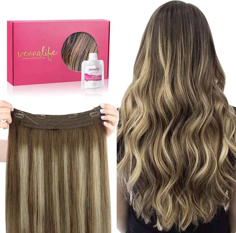 WENNALIFE Wire Hair Extensions (Increase 50% Lifespan) Real Human Hair 14 inch 75g Balayage Choco... | Amazon (US)