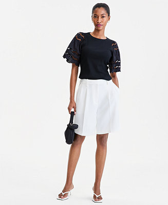 Women's High-Rise Crepe Bermuda Shorts | Macy's
