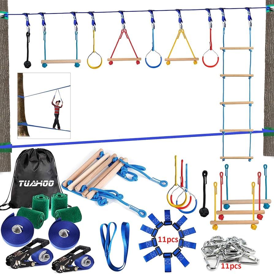 TUAHOO 800lbs Ninja Warrior Obstacle Course for Kids Climbing Backyard, 2x50FT Slackline Kits, Sl... | Amazon (US)