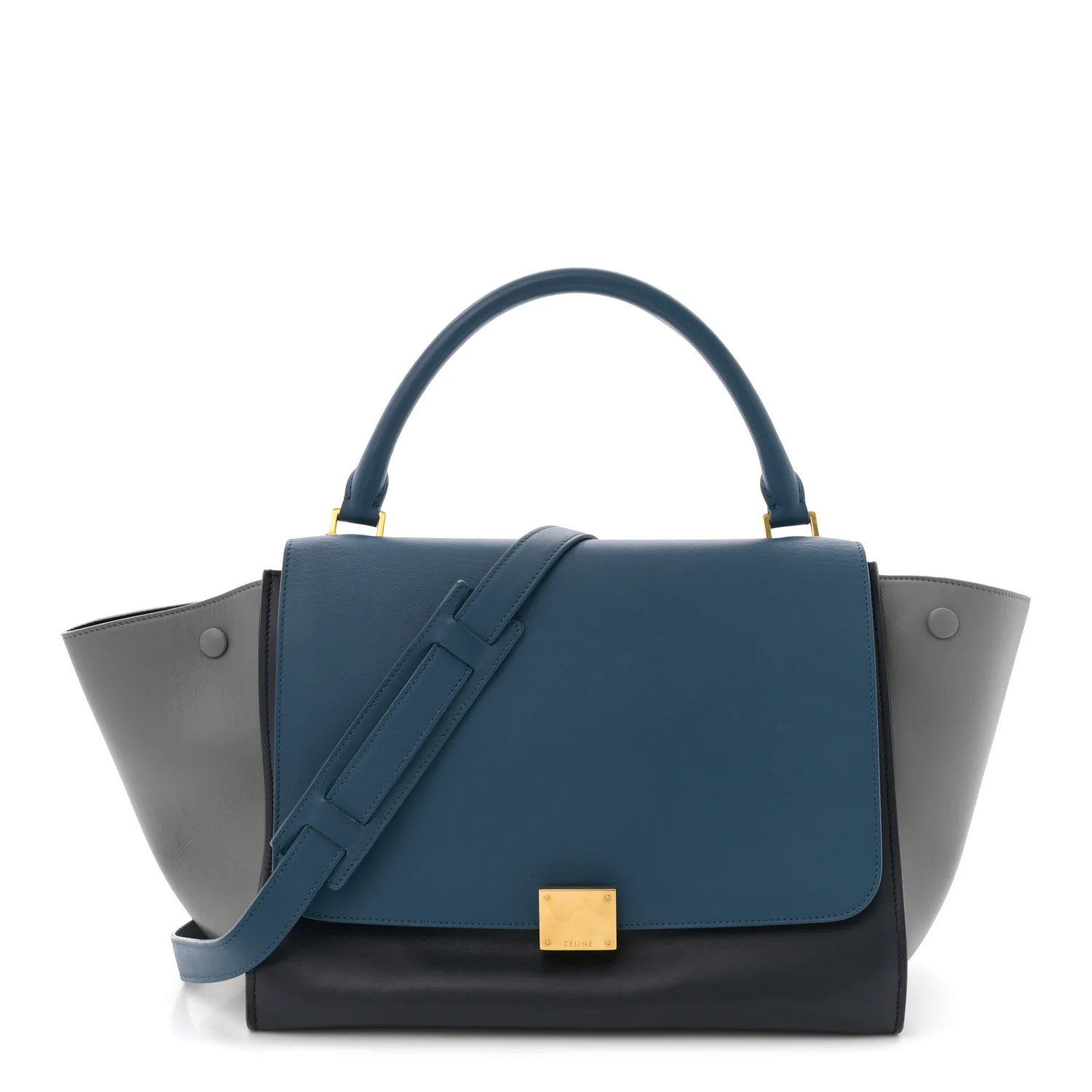 Smooth Calfskin Medium Trapeze Metallic Blue | FASHIONPHILE (US)