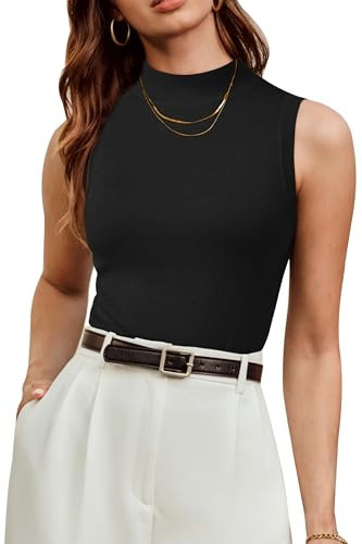 Arach&Cloz 2026 Tank Tops for Women Spring Summer Sleeveless Sweater Tops Vest High Mock Neck Soft Stretchy Cute Fashion Dressy Business Casual Outfits Trendy Capsule Wardrobe Slim Work Black Top L | Amazon (US)