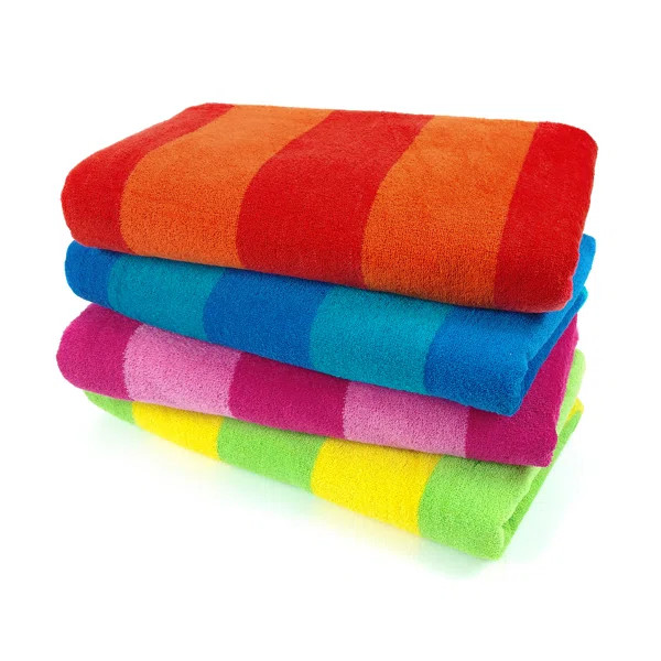 Bahama Ultrasoft Plush 100% Cotton Velour Towels, Large, Soft and Absorbent, Assorted Striped Col... | Wayfair North America