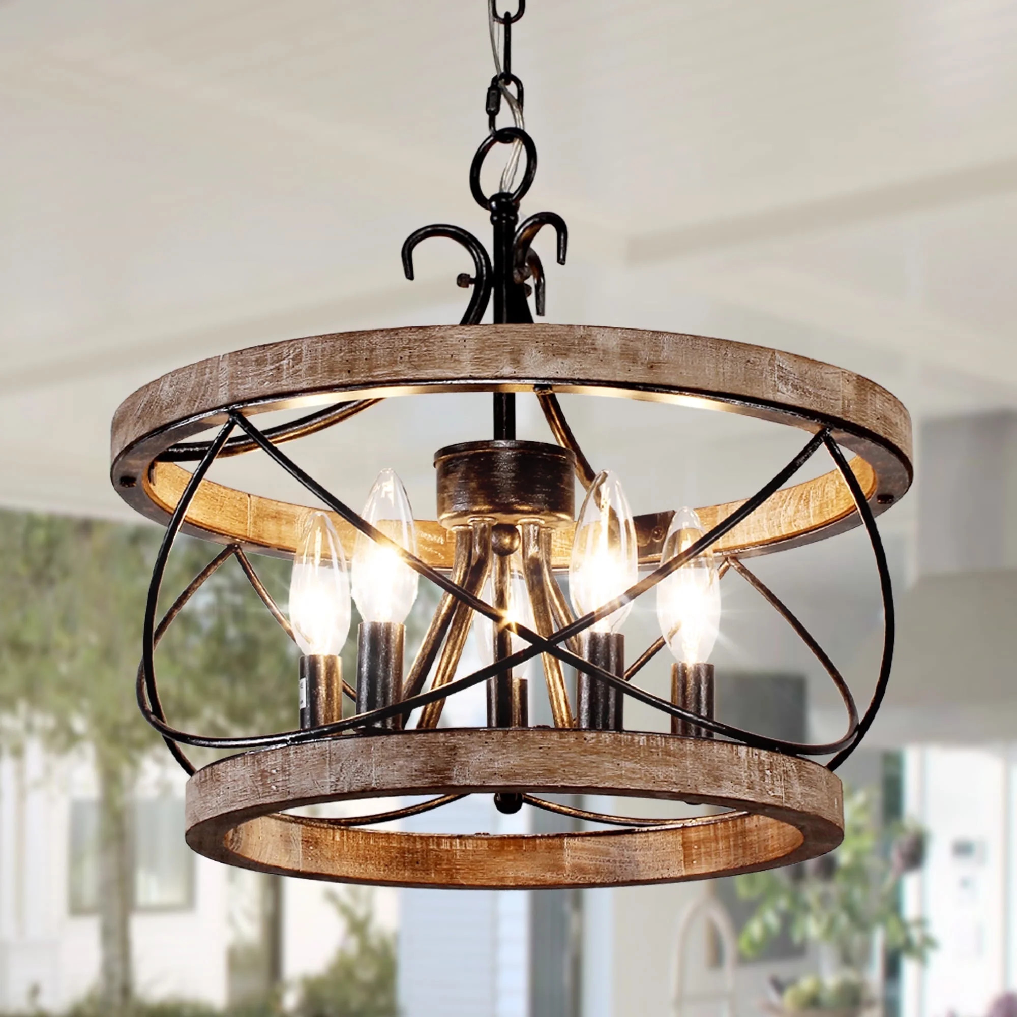 Bella Depot 15.7“ Rustic Chandelier 5-light Distressed Wood Farmhouse Pendant Lighting with Adj... | Walmart (US)