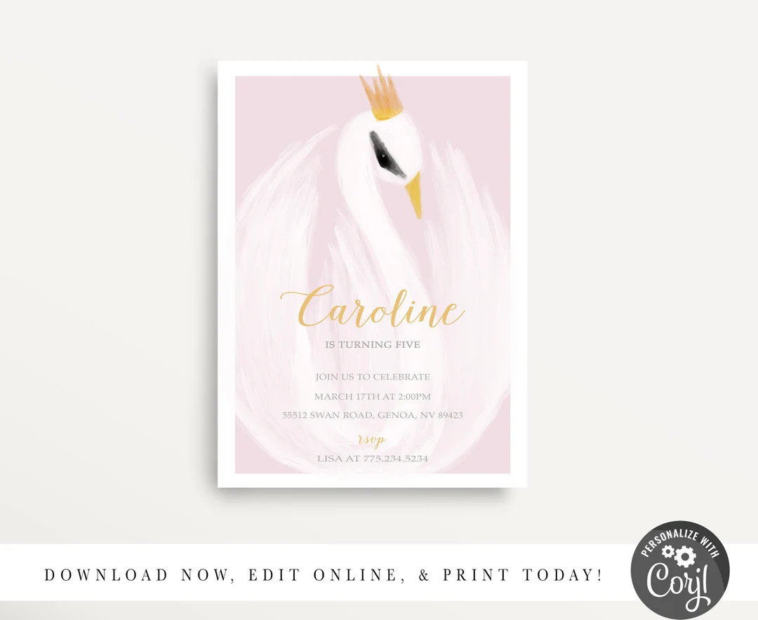 White Swan Birthday Invitation, Beautiful Swan Invitation, Modern Swan, Simple White Swan, White ... | Etsy (US)
