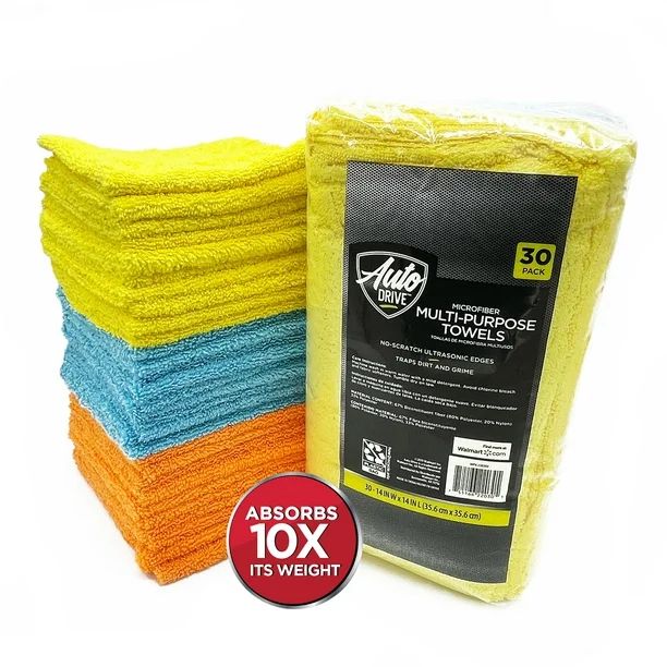Auto Drive Microfiber Multi-Purpose Surface Cleaning Towels 30 Pack, Yellow, Blue, Orange - Walma... | Walmart (US)