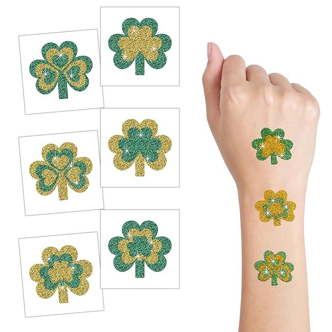 4E's Novelty Glitter Shamrock Temporary Tattoos, Individually Wrapped Cut - 24 Pack, St Patricks ... | Amazon (US)