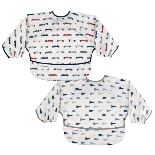 Tiny Twinkle Long Sleeve Bib for Babies & Toddlers | 2-Pack Waterproof Smock Bib for Eating | Machine Washable & Mess-Proof Feeding Essentials | Newborn Shower Gift (Cars,Flags,6-24M) | Amazon (US)
