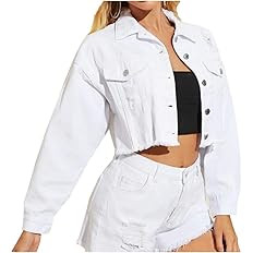LifeShe Women Cropped Ripped Distressed Denim Jean Jacket Coat Fringe with Frayed Hem | Amazon (US)