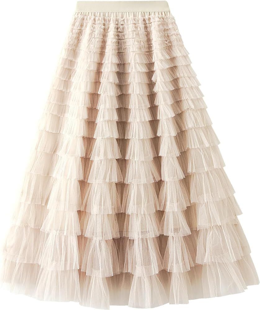 GOLDSTITCH Tulle Skirts for Women Long Fairy Skirt Tutu A-Line Mesh Layered High Elastic Waist Sk... | Amazon (US)