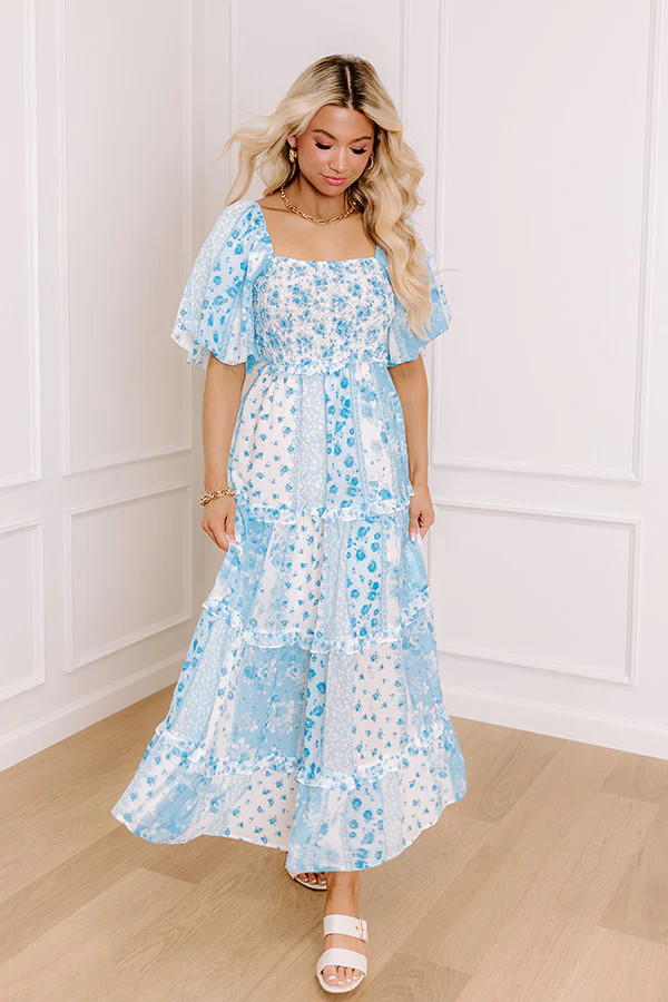 Floral Galore Smocked Maxi Dress in Sky Blue | Impressions Online Boutique