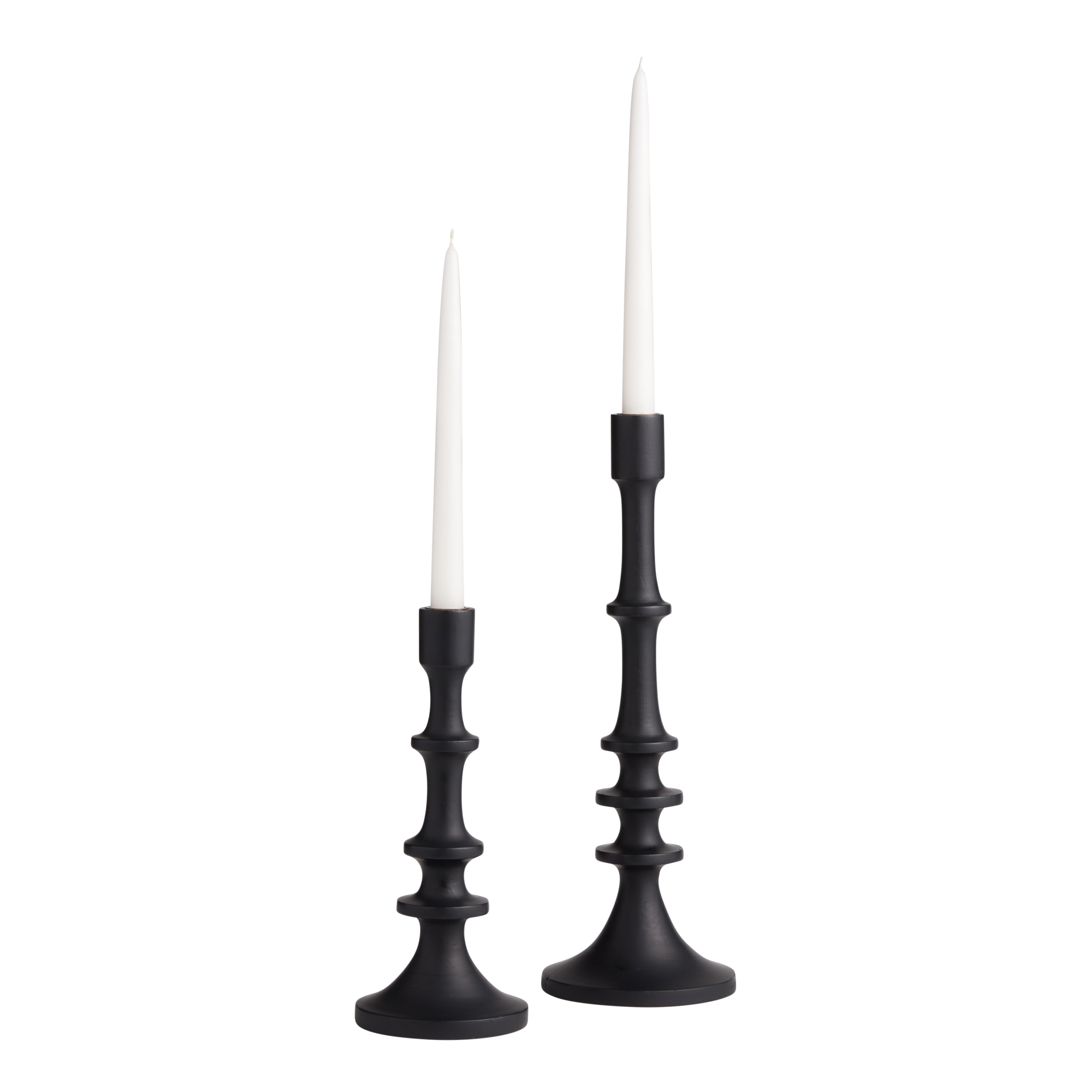 Black Mango Wood Ringed Taper Candle Holder | World Market