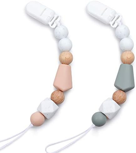 Silicone Pacifier Clip for Girls and Boys,BPA Free Silicone Teething Beads Binky Paci Clip Holder... | Amazon (US)