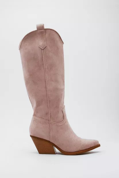 Faux Suede Knee High Cowboy Boots | Nasty Gal (US)