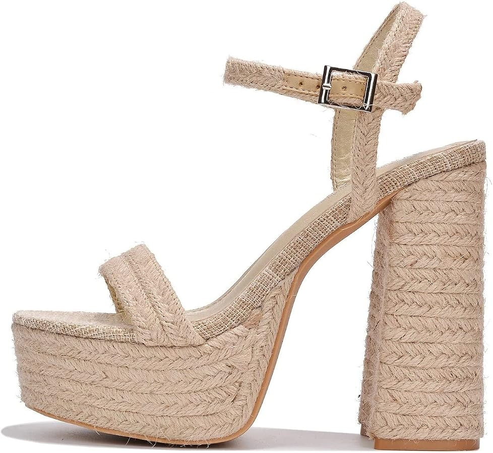 Cape Robbin Nafiz Nude Block Heel Ankle Strap Rounded Open Toe Heeled Sandals | Amazon (US)